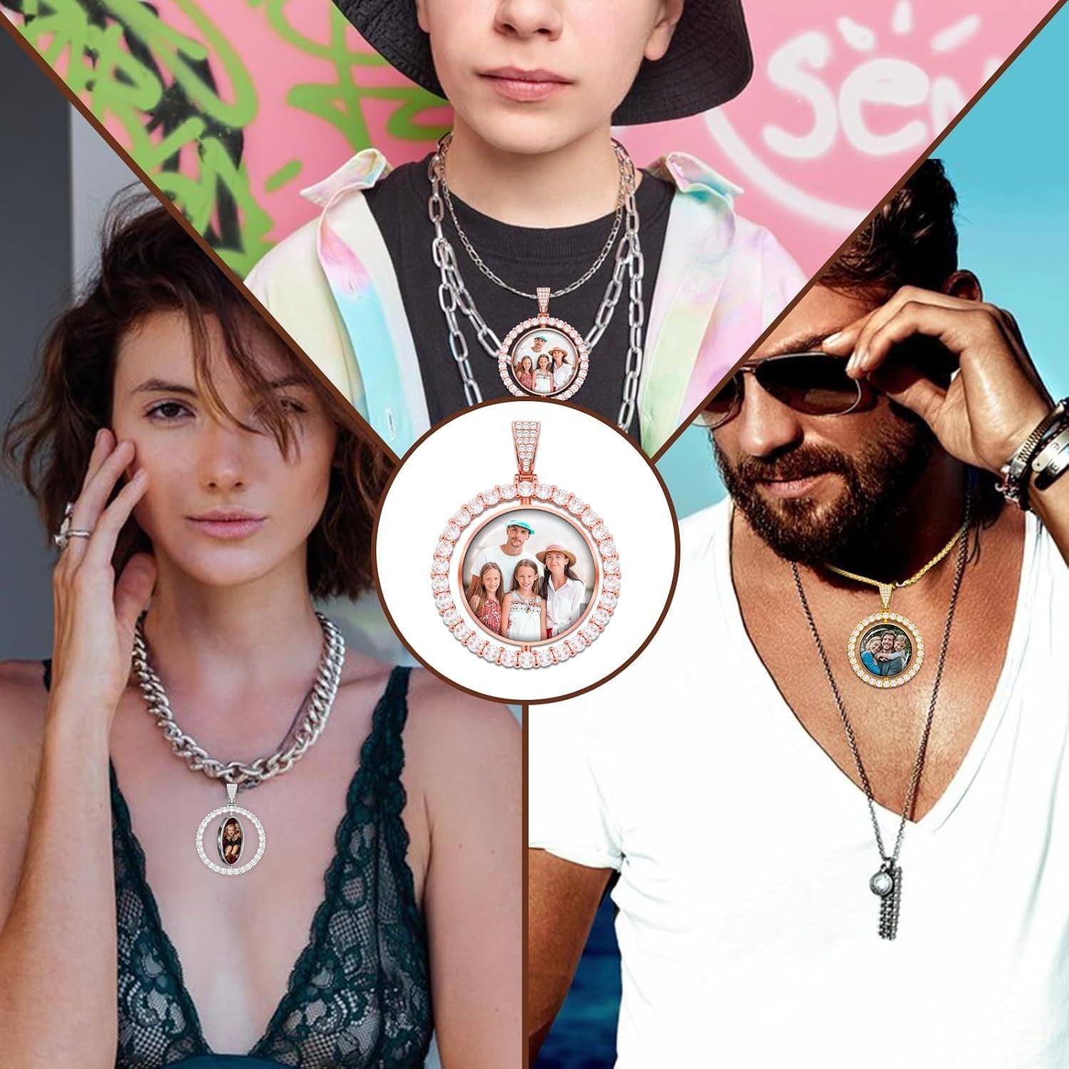 3D Bar Necklace with Photo Projection, Engraved Name Bar Necklace for Dad, Mens Custom Necklace, Fathers Day Gift from Kids